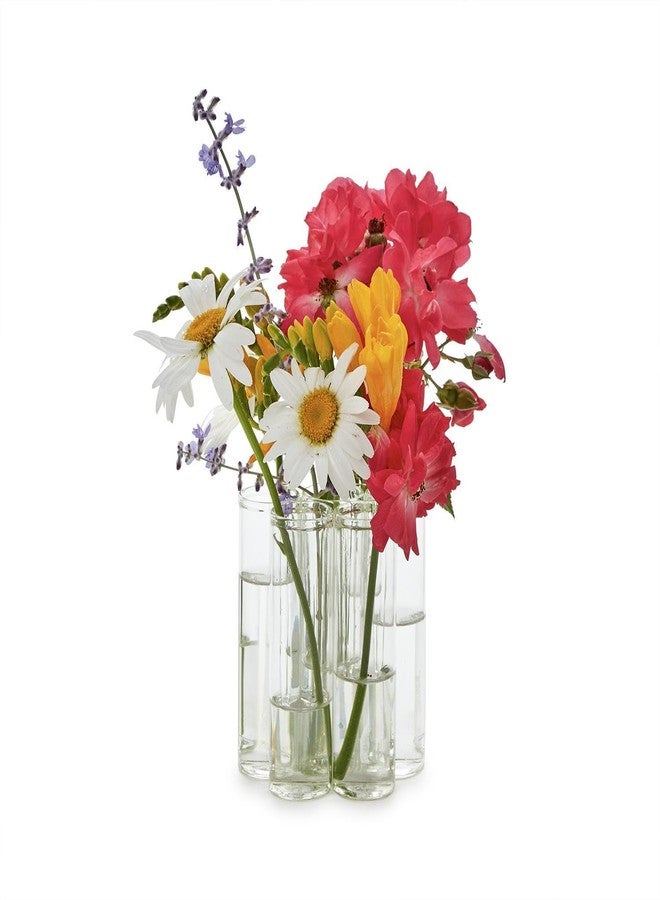 Two's Company Connected Tube Flower Vase, 4-Inch, Glass, Clear, Set of 7 - Image 1