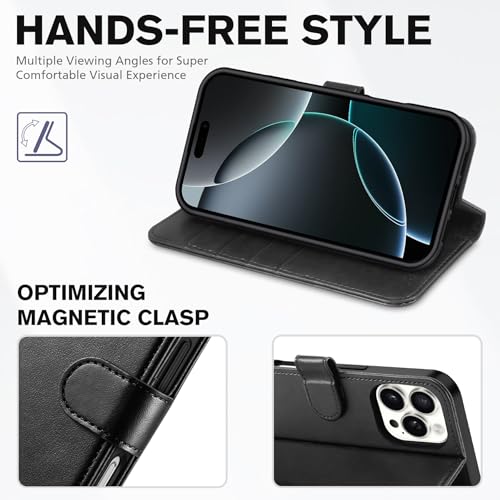 TUCCH Case Wallet for iPhone 16 Pro, RFID Blocking [4 Card Holder] Kickstand [Shockproof TPU Inner Shell] PU Leather Magnetic Protective Flip Cover 6.3“ 2024, Black - Image 4