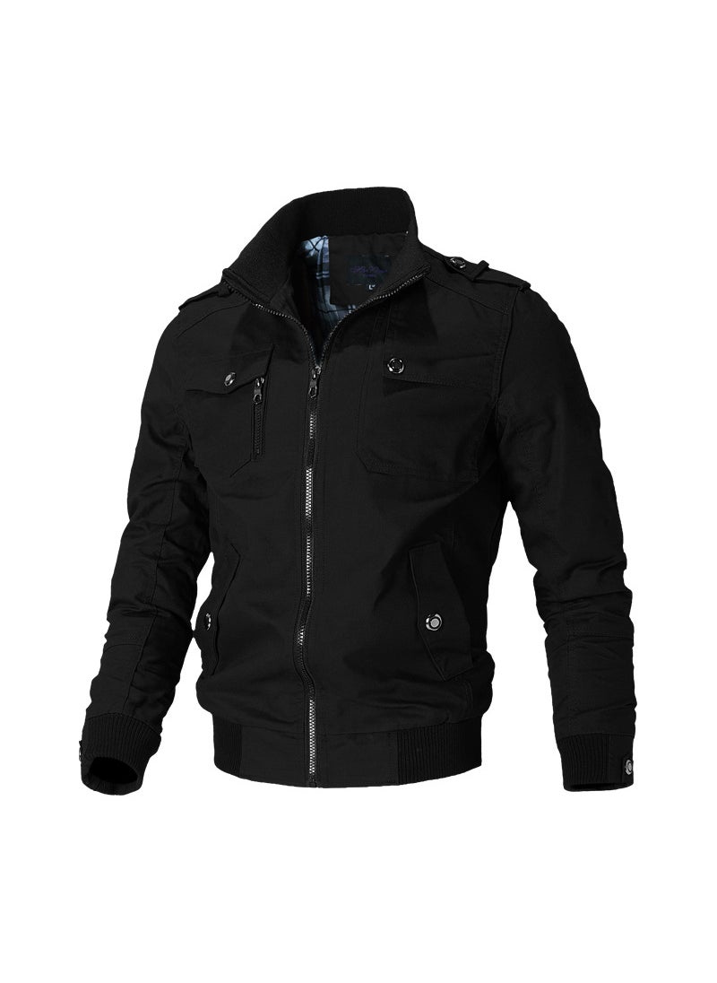 Cross-border new mens tough guy army fan jacket plus size windbreaker mens wash cotton collar coat wholesale 03 Black 