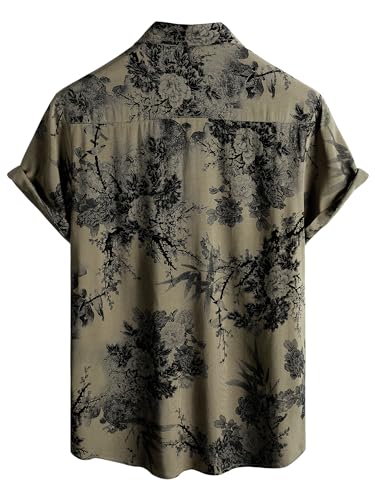 JOTOOK Mens Hawaiian Shirt Short Sleeve Button Down Tropical Shirts Casual Floral Summer Beach Shirt Vintage Shirt Small Khaki Flower - Image 2