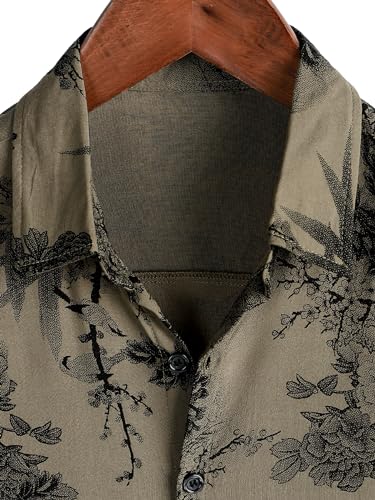 JOTOOK Mens Hawaiian Shirt Short Sleeve Button Down Tropical Shirts Casual Floral Summer Beach Shirt Vintage Shirt Small Khaki Flower - Image 3