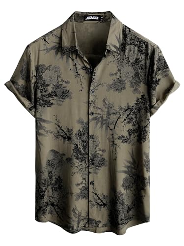 JOTOOK Mens Hawaiian Shirt Short Sleeve Button Down Tropical Shirts Casual Floral Summer Beach Shirt Vintage Shirt Small Khaki Flower - Image 1