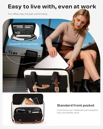 AUROTIER Rolling Laptop Bag for Men and Women, 16 Inch Computer Bag with Wheels Underseat Carry on Luggage, Laptop Briefcase Case for Work, Travel, College Teacher, Mobile Office Bag, Black Beige Brown - Image 4