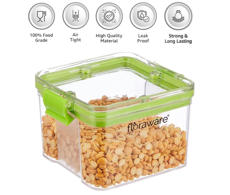 Floraware Food Safe Modular Plastic Square Airtight Containers Stackable container Storage Jar with Lid Pack of 8 400ml Green - Image 3