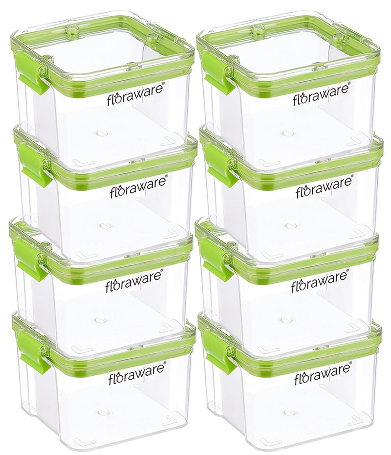 Floraware Food Safe Modular Plastic Square Airtight Containers Stackable container Storage Jar with Lid Pack of 8 400ml Green - Image 1