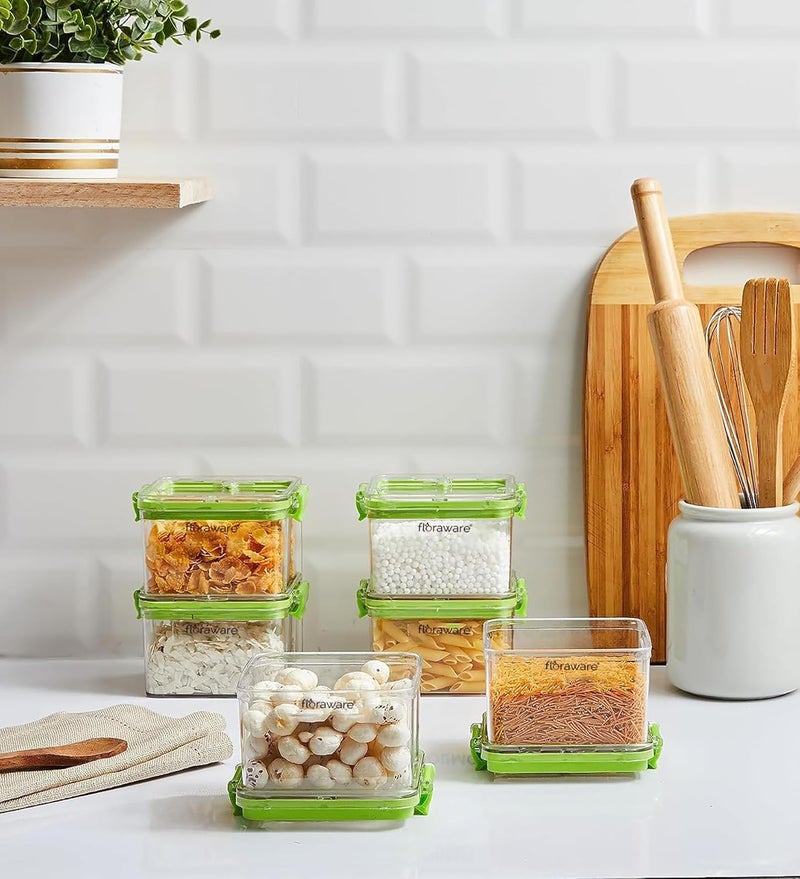 Floraware Food Safe Modular Plastic Square Airtight Containers Stackable container Storage Jar with Lid Pack of 8 400ml Green - Image 2