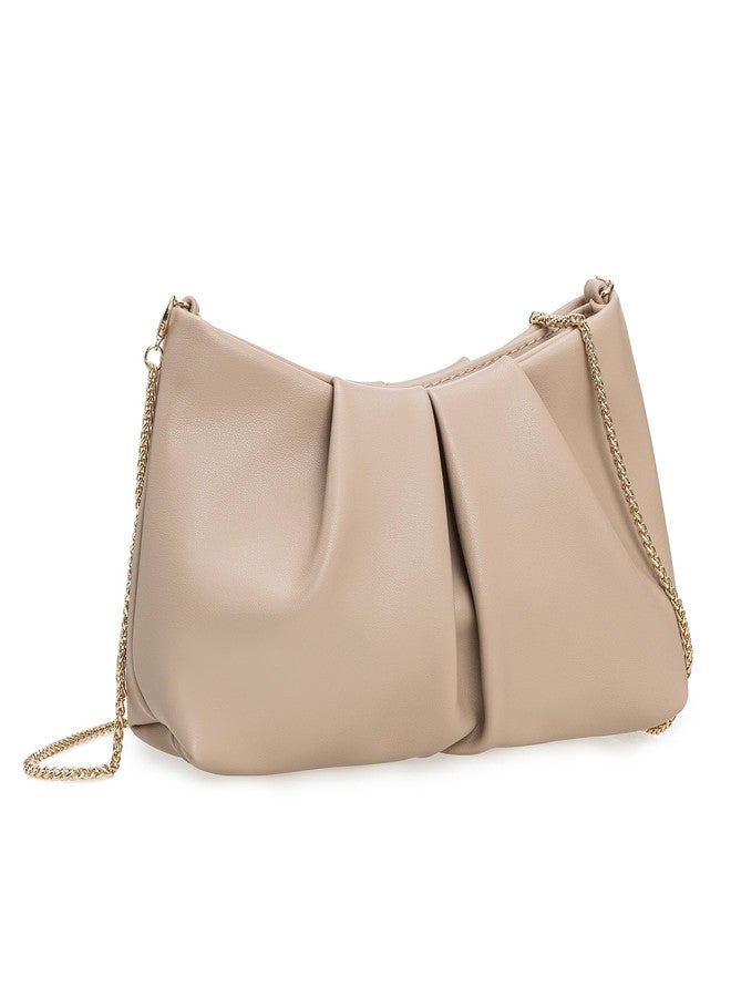 IXEBELLA Pleated PU Clutch Evening Purse for Women Dressy Formal Faux Leather Shoulder Handbag (Taupe) - Image 4