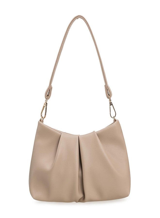 IXEBELLA Pleated PU Clutch Evening Purse for Women Dressy Formal Faux Leather Shoulder Handbag (Taupe) - Image 1