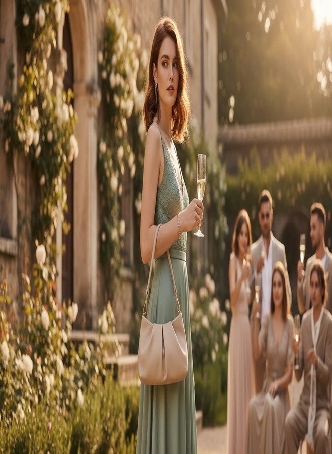 IXEBELLA Pleated PU Clutch Evening Purse for Women Dressy Formal Faux Leather Shoulder Handbag (Taupe) - Image 3