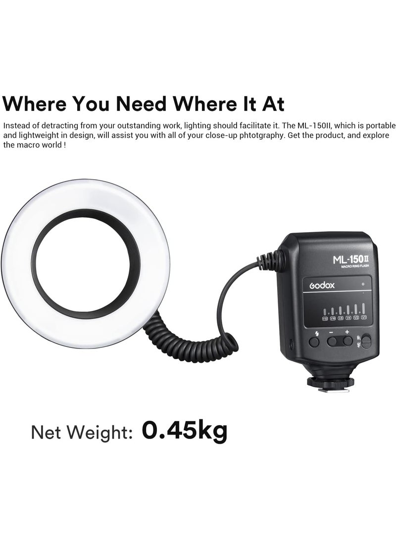 Godox ML150II Macro Ring Flash on Camera Ring Flash Light GN12 CCT 5800K±200K for Fuji, for Canon, for Nikon, for Sony, for Olympus Camera - Image 5