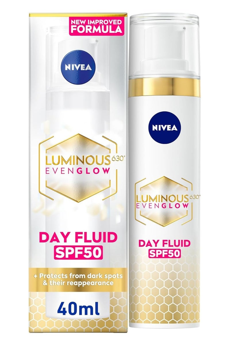 نيفيا لومينوس 630 سائل نهاري لإشراقة متساوية للوجه مع عامل حماية من الشمس 50، شفاف، 40 مل