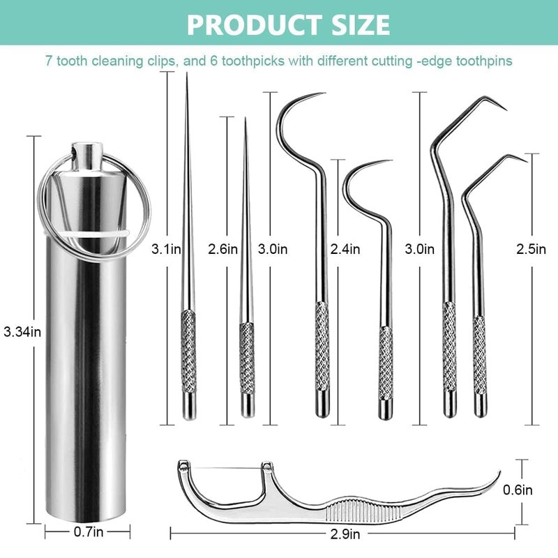 KBZONE Teeth Cleaning Tool Reusable,7 Pcs Dental Floss Toothpicks Set With Aluminum Tube,Portable Toothpicks Cleaning Picks Flosser For Personal Care Teeth Braces Cleaning Tools for Outdoor Camping Traveling - Image 3