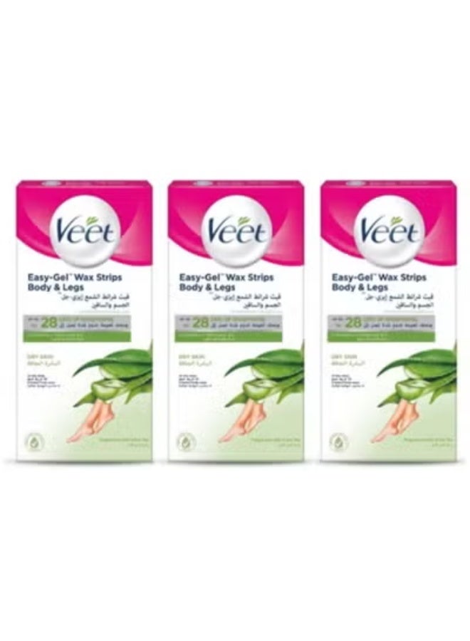 Veet 3pcs Veet Easy-Gel Wax Strips for Body & Legs, Dry Skin with Green Tea & Aloe Vera (3X20 Wax Strips) - Image 1