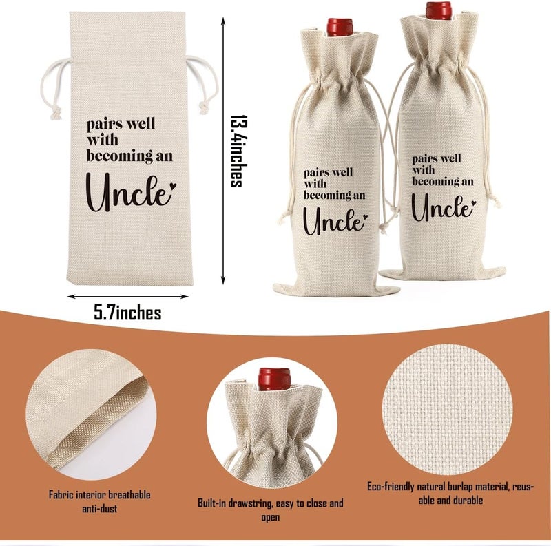 XFW Pregnancy Announcement Wine Bag Baby Announcements Reveal Gifts for First Time Uncle to Be Brother Pairs Well With Becoming an Uncle Wine Bag - Image 1