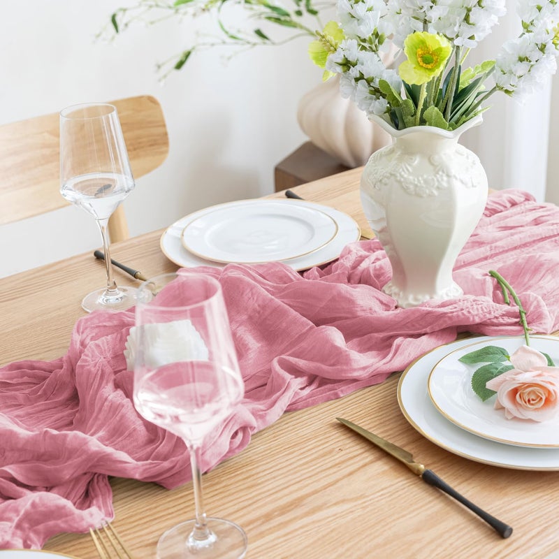 اسيم Asee'm 6pcs Table Table Runner Cheesecloth 10ft Pink Boho Gauze Fabric Rustic Chees Chees Runners for Wedder - Image 5