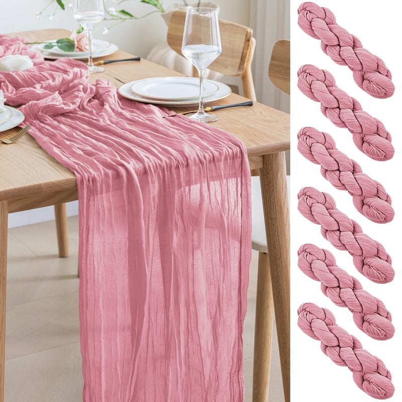 اسيم Asee'm 6pcs Table Table Runner Cheesecloth 10ft Pink Boho Gauze Fabric Rustic Chees Chees Runners for Wedder - Image 1