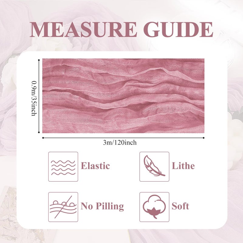 اسيم Asee'm 6pcs Table Table Runner Cheesecloth 10ft Pink Boho Gauze Fabric Rustic Chees Chees Runners for Wedder - Image 2