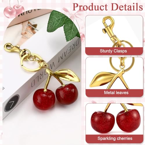 Zibuyu® Cherry Keyring for Girls Key Holder Quick Release Bag Charm Sweetly Stylish Golden Metal Pendent Backpack Gift - Image 3