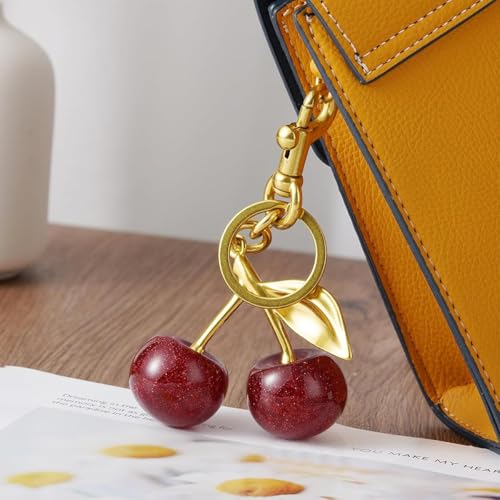 Zibuyu® Cherry Keyring for Girls Key Holder Quick Release Bag Charm Sweetly Stylish Golden Metal Pendent Backpack Gift - Image 4