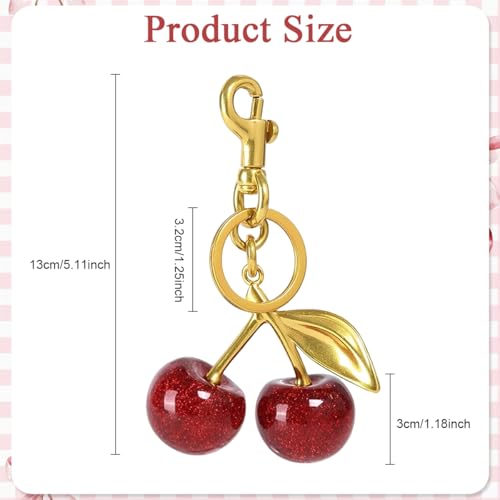 Zibuyu® Cherry Keyring for Girls Key Holder Quick Release Bag Charm Sweetly Stylish Golden Metal Pendent Backpack Gift - Image 2
