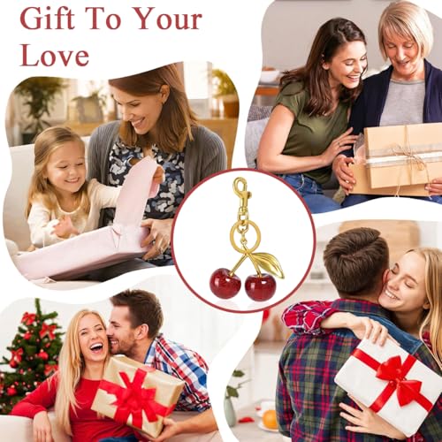 Zibuyu® Cherry Keyring for Girls Key Holder Quick Release Bag Charm Sweetly Stylish Golden Metal Pendent Backpack Gift - Image 5