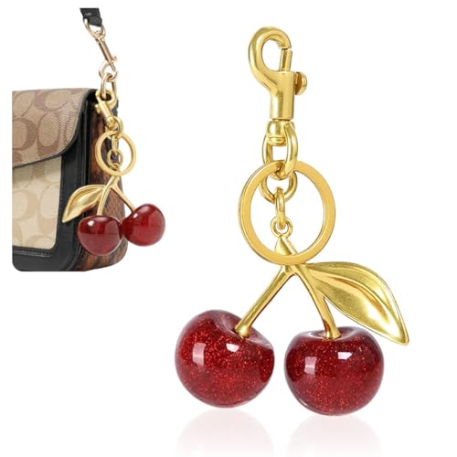 Zibuyu® Cherry Keyring for Girls Key Holder Quick Release Bag Charm Sweetly Stylish Golden Metal Pendent Backpack Gift - Image 1