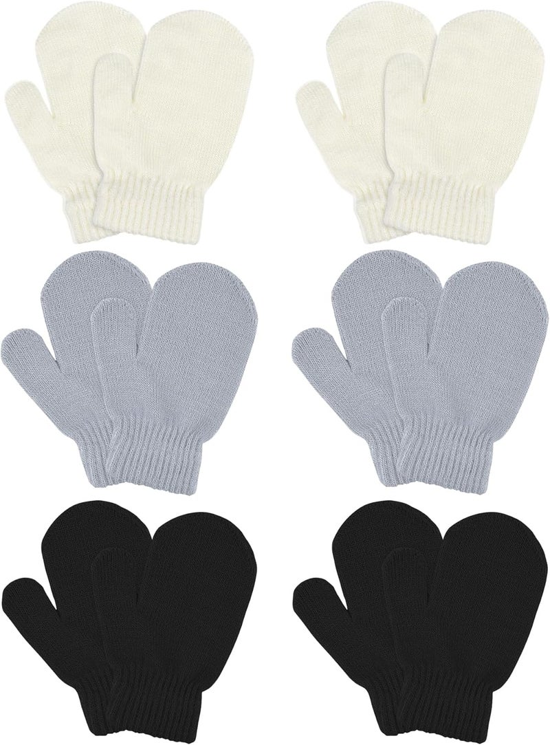 MENOLY 6 Pairs Toddler Magic Stretch Mittens Winter Warm Kids Knit Gloves for Little Girls Boys - Image 1