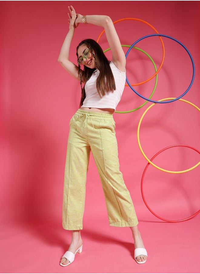 Freehand Women Straight Fit Solid Mid-Rise Elasticated Trousers  - Image 1