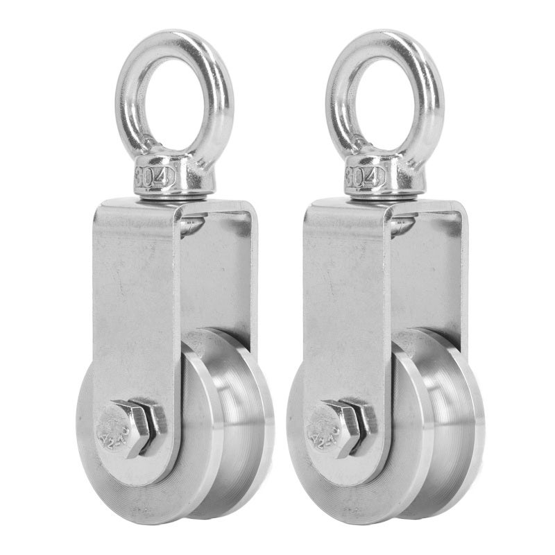 Cable Pulley Wheels 2Pcs 304 Stainless Steel - Silent Dual Bearings 100KG Load Capacity 360° Rotation Stainless Steel Pulley for Lifting Traction Fitness Material Handling Applications - Image 1