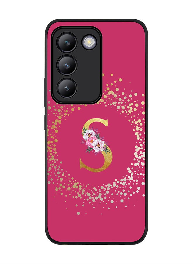 Stylizedd Rugged Black edge case for Vivo V30 Lite 5G, Slim fit Cover Custom Monogram Initial Letter Floral Pattern Alphabet - S ( Deep Pink Rose ) - Image 1
