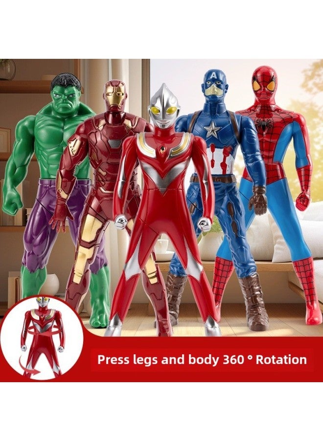 Rotating Ultraman Superman Toy TikTok Children's Pressing Superman Hand-made Model Iron Man Spider Doll Ornaments-Color:Rotating Blue Spiderman - Image 2