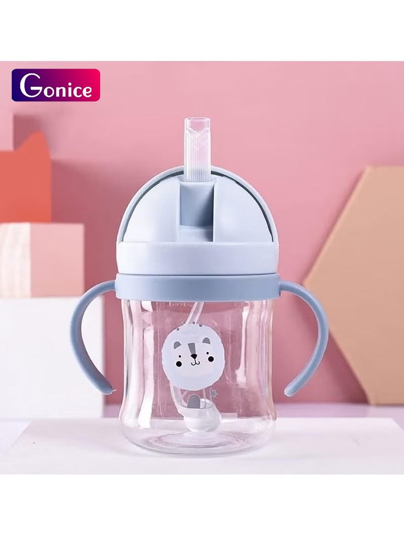Gonice Sippy Cups for Toddlers 250ML, Weighted Straw Cup with Graduated Handle Water Bottle Drop-resistant Cup Handles for Baby and Toddlers 6 months up(Blue) - Image 1
