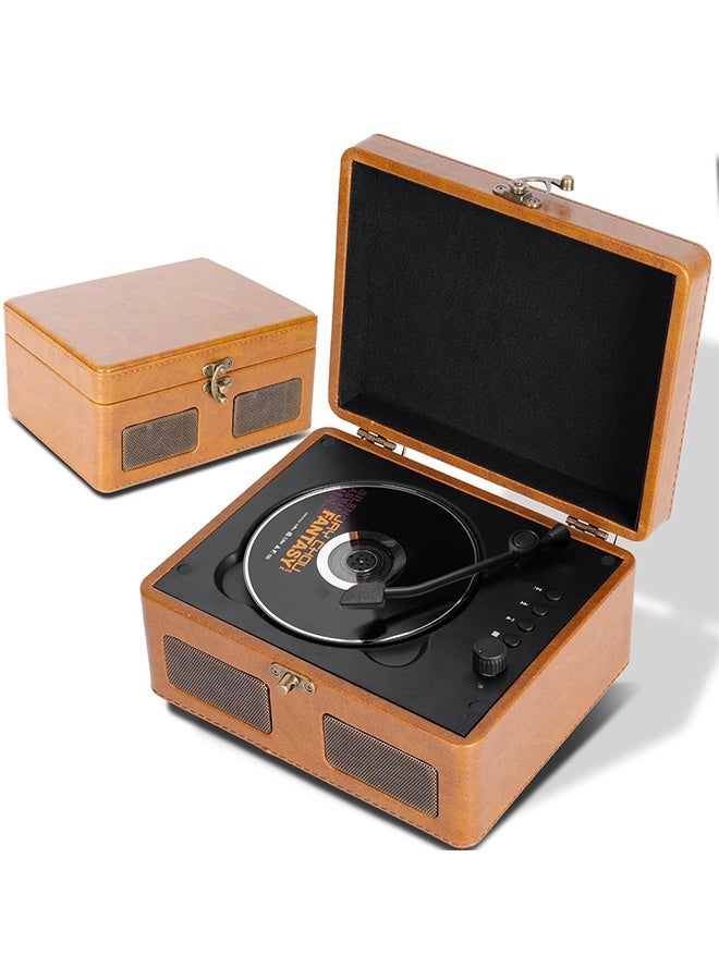 XiuWoo Vintage Music Box - Portable CD & Record Player with Bluetooth 5.0 | Rechargeable Battery, USB/AUX Input, Built-in Stereo Speakers | Multi-Mode Nostalgic Gift (Walnut Brown)