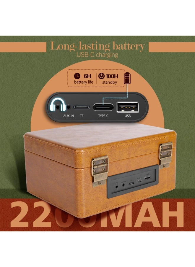 شو وو صندوق موسيقى عتيق - مشغل أسطوانات سي دي وأسطوانات محمول مزود بتقنية بلوتوث 5.0 | بطارية قابلة لإعادة الشحن، مدخل USB/AUX، مكبرات صوت ستيريو مدمجة | هدية مميزة متعددة الأوضاع (بني جوزي) - Image 5