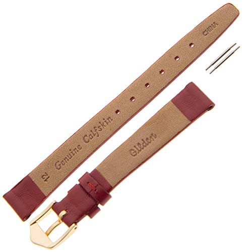 Gilden Ladies 10-14mm Classic Calfskin Fashion Color Flat Leather Watch Band F60-0510 (10mm, Standard, Dark Red, Gold-Tone Buckle) - Image 3