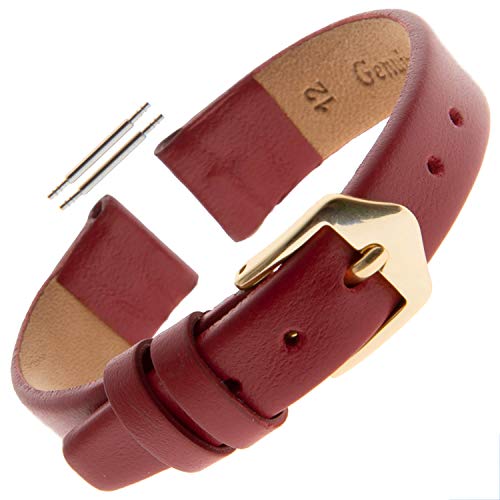 Gilden Ladies 10-14mm Classic Calfskin Fashion Color Flat Leather Watch Band F60-0510 (10mm, Standard, Dark Red, Gold-Tone Buckle) - Image 5