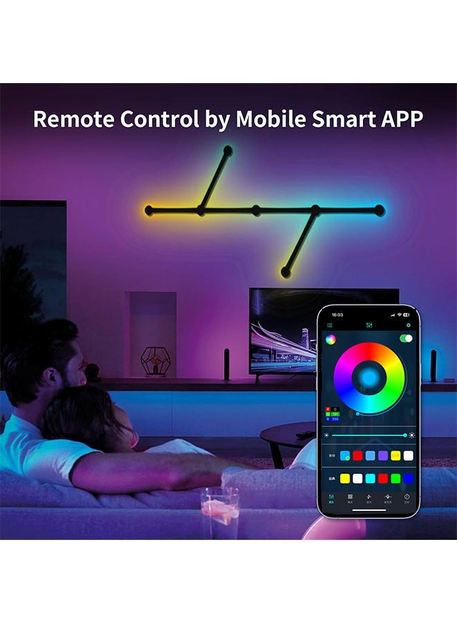 صحراء الواحة خطوط إضاءة ألعاب LED ذكية بتقنية Wi-Fi RGB، أشرطة إضاءة ديكورية إبداعية للحائط المنزلي مع أكثر من 16 مليون لون وأكثر من 40 وضع استشعار، إضاءة حائط LED لغرفة الألعاب، غرفة المعيشة، غرفة النوم، USB (9 قطع، أسود) - Image 4