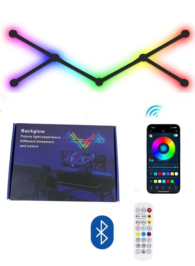 صحراء الواحة خطوط إضاءة ألعاب LED ذكية بتقنية Wi-Fi RGB، أشرطة إضاءة ديكورية إبداعية للحائط المنزلي مع أكثر من 16 مليون لون وأكثر من 40 وضع استشعار، إضاءة حائط LED لغرفة الألعاب، غرفة المعيشة، غرفة النوم، USB (9 قطع، أسود) - Image 2