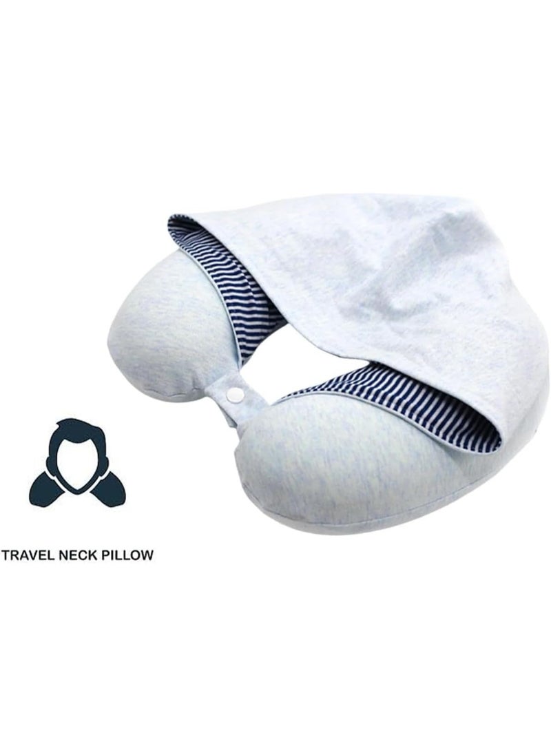 TYCOM Travel Pillows Neck Pillow for Travel U Shape Neck Support Comfortable and Breathable Cover Airplane Travel Kit with Eye Masks Earplugs and Luxury Bag Light Blue  - Image 2