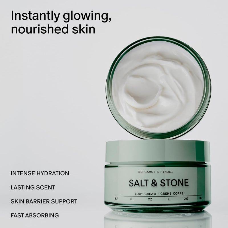 Salt & Stone Body Cream | Hydrating Formula with Seaweed Extracts, Spirulina & Squalane | Deep Hydration, Skin Barrier Support & Healthy Glow | For all Skin Types | Bergamot & Hinoki 6.7 fl oz - Image 2