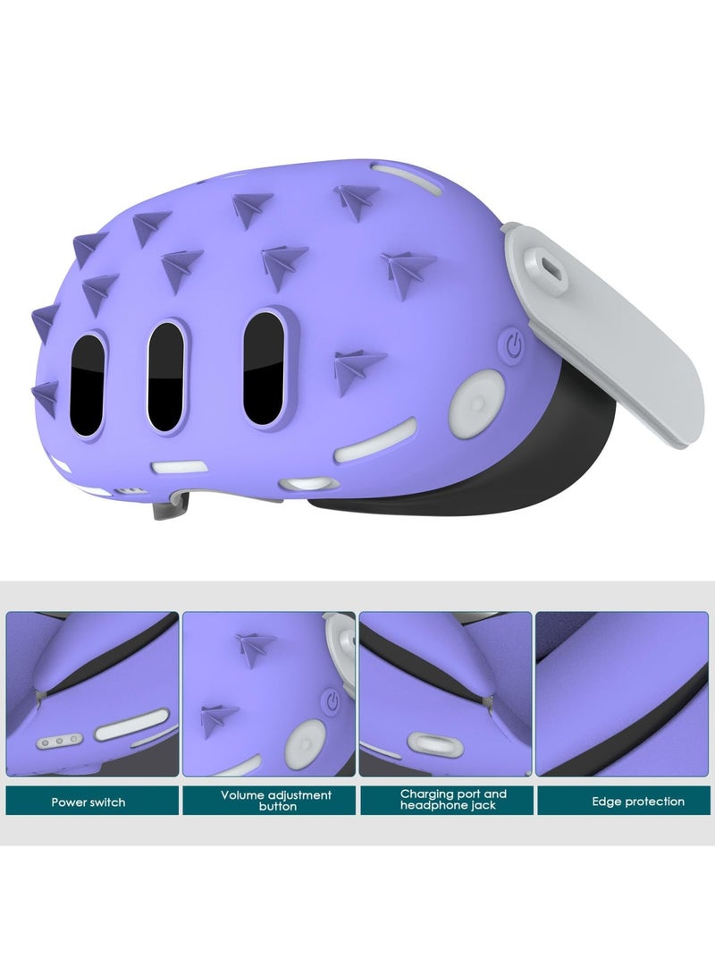 3D Silicone Cover for Meta Quest 3, Protective VR Cover Accessories for Oculus Quest 3, Soft Shell Skin, Face  Lens Cover, Controller Grips Set - Purple - Image 5