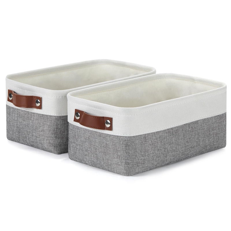 DULLEMELO Storage Baskets for Shelves, Small Fabric Storage Bins with Handles, Decorative Foldable closet storage baskets for organizing shelves(White&Grey, 2 Pack) - Image 1