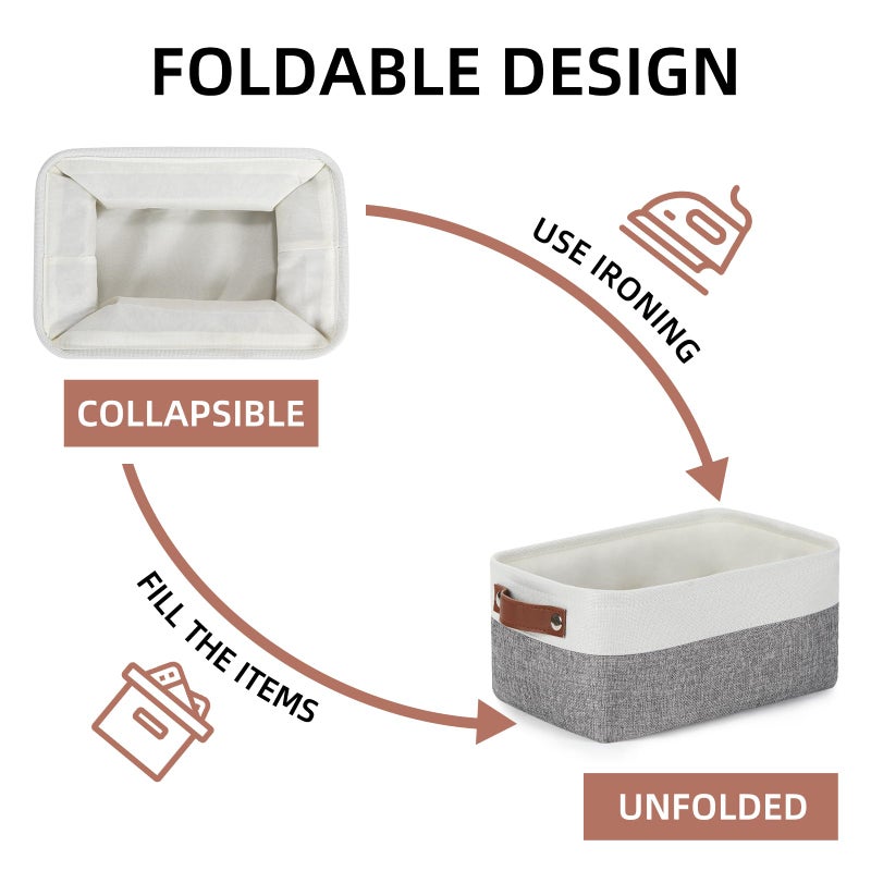 DULLEMELO Storage Baskets for Shelves, Small Fabric Storage Bins with Handles, Decorative Foldable closet storage baskets for organizing shelves(White&Grey, 2 Pack) - Image 4