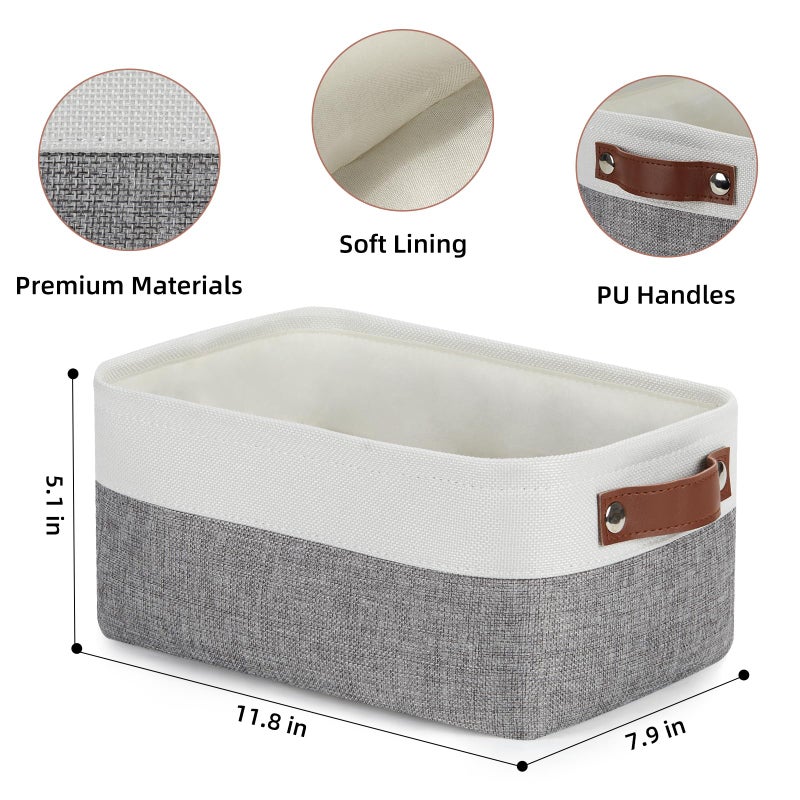 DULLEMELO Storage Baskets for Shelves, Small Fabric Storage Bins with Handles, Decorative Foldable closet storage baskets for organizing shelves(White&Grey, 2 Pack) - Image 2