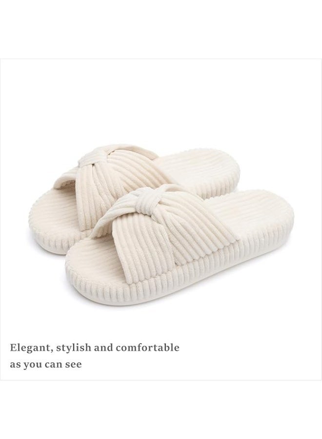 Chantomoo Slippers for Women Memory Foam House Bedroom Corduroy Bow Crossbands Slide Slipper Shoes Comfy Trendy Gift Slippers - Image 3