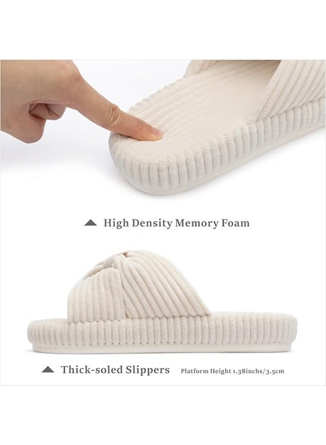 Chantomoo Slippers for Women Memory Foam House Bedroom Corduroy Bow Crossbands Slide Slipper Shoes Comfy Trendy Gift Slippers - Image 4