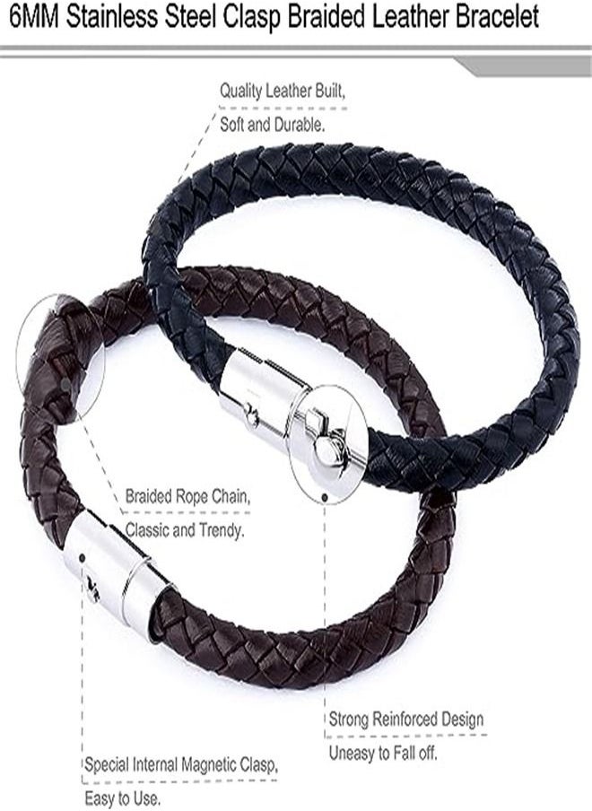 Goolsky - Goolsky  2PCS Stainless Steel Braided Leather Bracelet for Men Women Wrist Cuff Bracelet 7.5-8.5 inches - Image 1