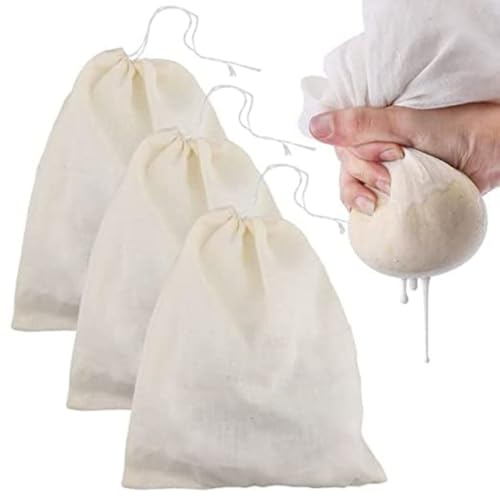 SONU COMMERICAL Muslin Cheese Cloth Bag For Kitchen, Unbleached Reusable Cotton Bags For Straining Juice As Strainer,Masala Potli, Spice Bag,Paneer,Curd,Cheese, Sprouting Beans-10X12Inches 3 Pcs,Beige - Image 1