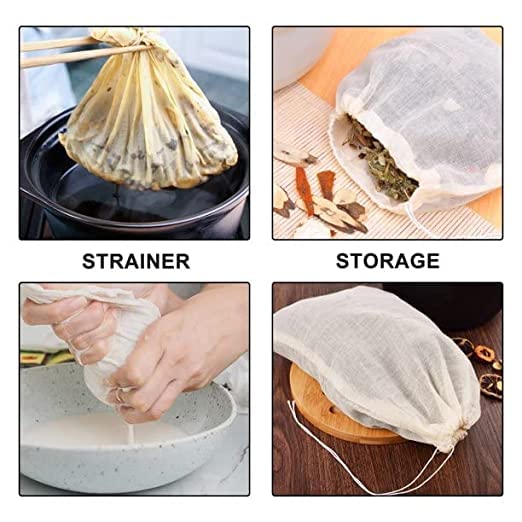 SONU COMMERICAL Muslin Cheese Cloth Bag For Kitchen, Unbleached Reusable Cotton Bags For Straining Juice As Strainer,Masala Potli, Spice Bag,Paneer,Curd,Cheese, Sprouting Beans-10X12Inches 3 Pcs,Beige - Image 4