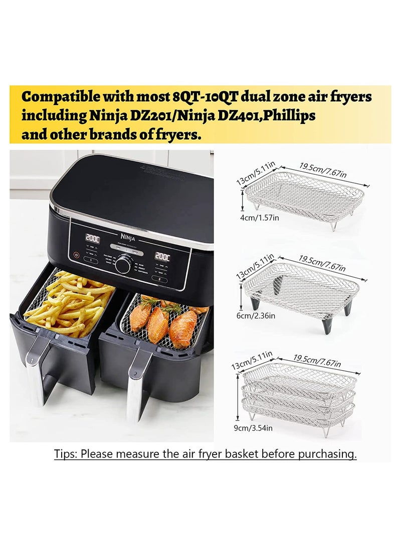 Stainless Steel Air Fryer Rack Set 3 Pcs Perfect for Ninja Dual Basket Fryers Includes Clips and Elevated Feet for Optimal Cooking - Image 2